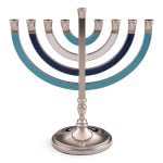 Modern Nickel Hanukkah Menorah With Colorful Enamel Design
