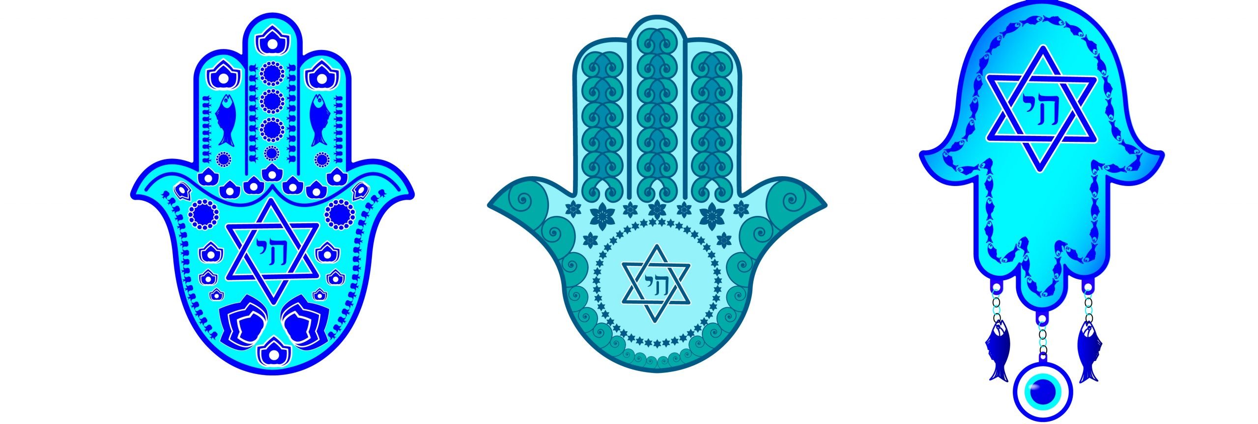 Set traditional Jewish Hamsa amulets, the hand of Miriam, the ha