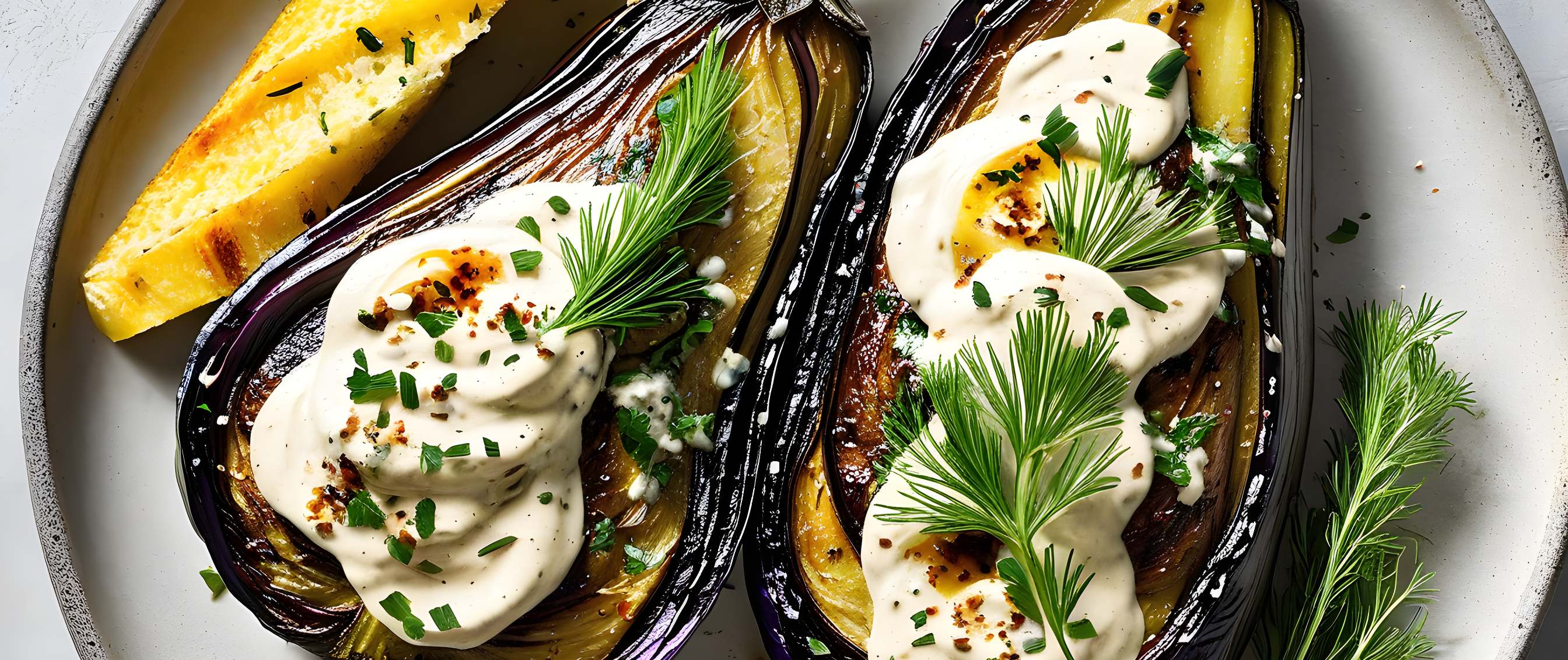 whole-roasted-charred-eggplant-with-dill-and-tahini