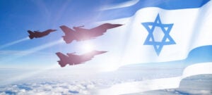 Group of aircraft fighter jet airplane. Israel flag. Independence day. 3d illustration