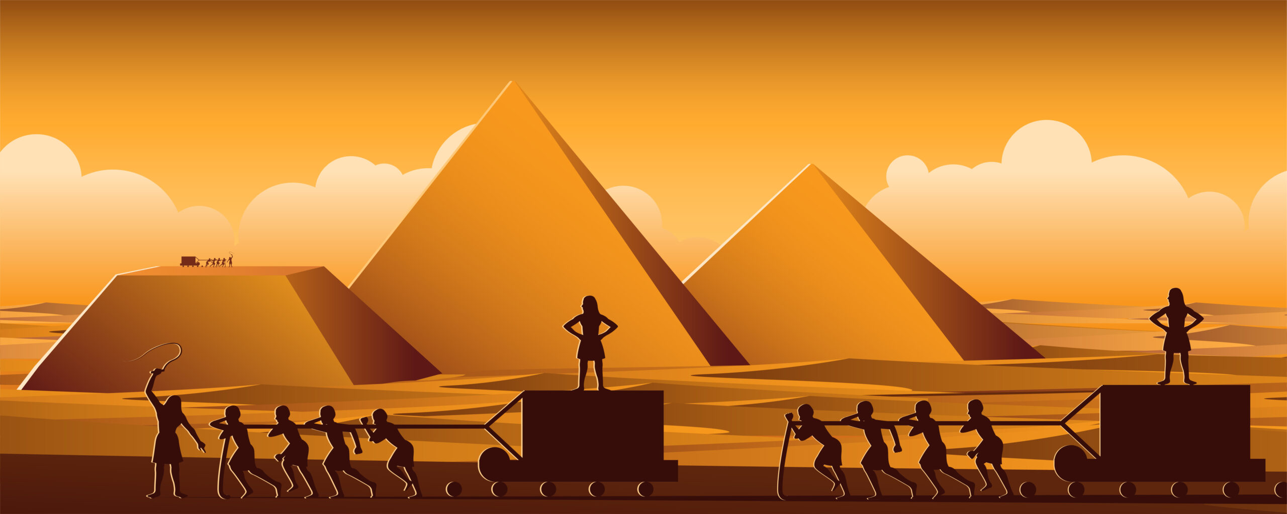 Building Pyramid in Egypt in ancient time use men to be slave the whole day,cartoon version